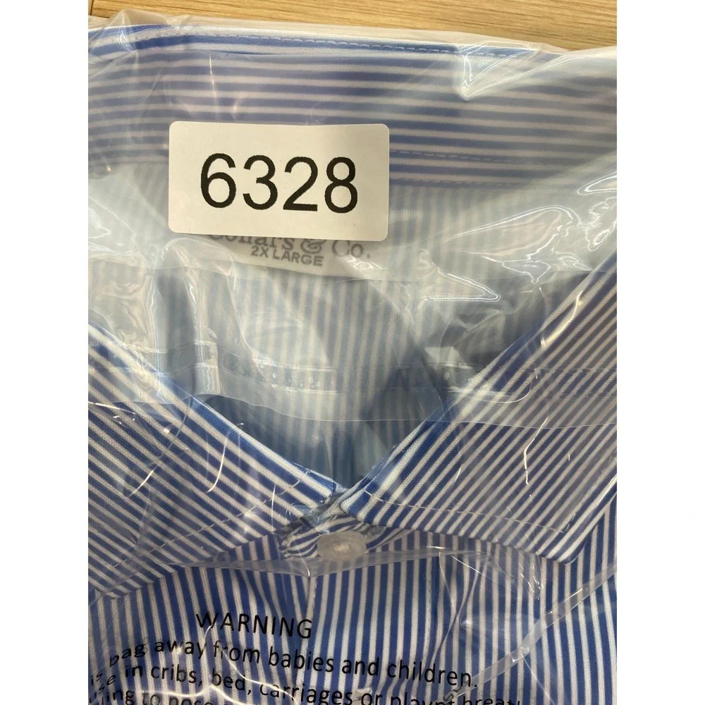 COLLARS & CO Men's 2XL Blue‎ Striped Short Sleeve Relaxed Dress Polo Shirt